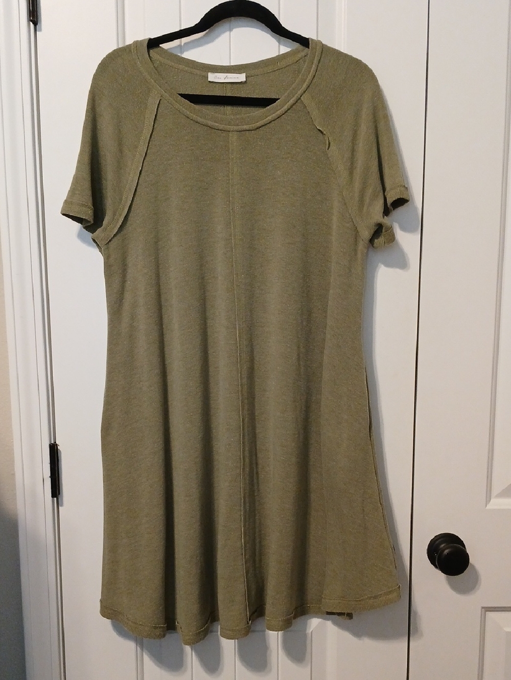 Ces Femme Olive Green Short Sleeve Knit Dress